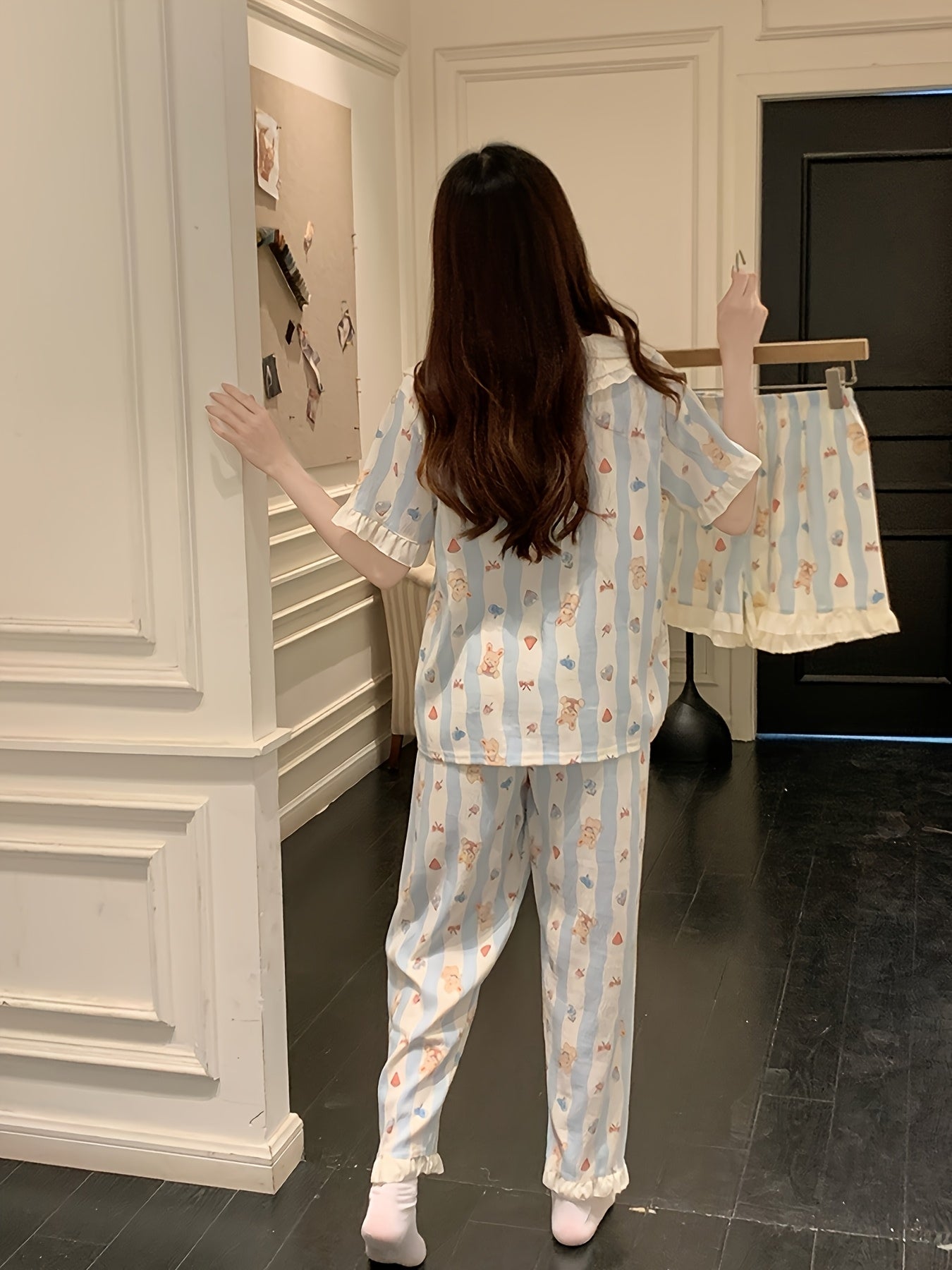 Blue Bunny Stripe 3-Piece Pajama Set