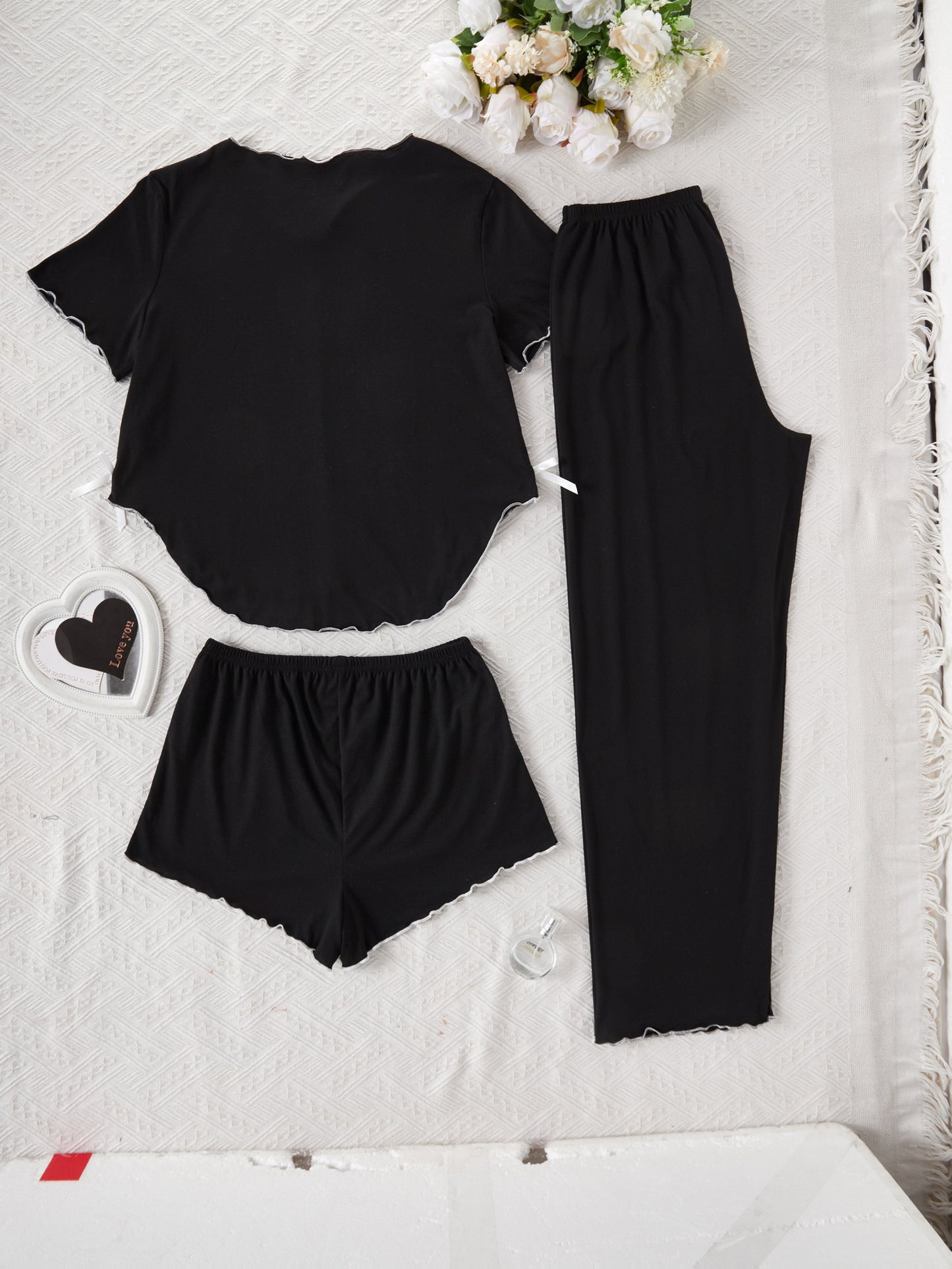 Midnight Bow 3-Piece Lounge Pajama Set
