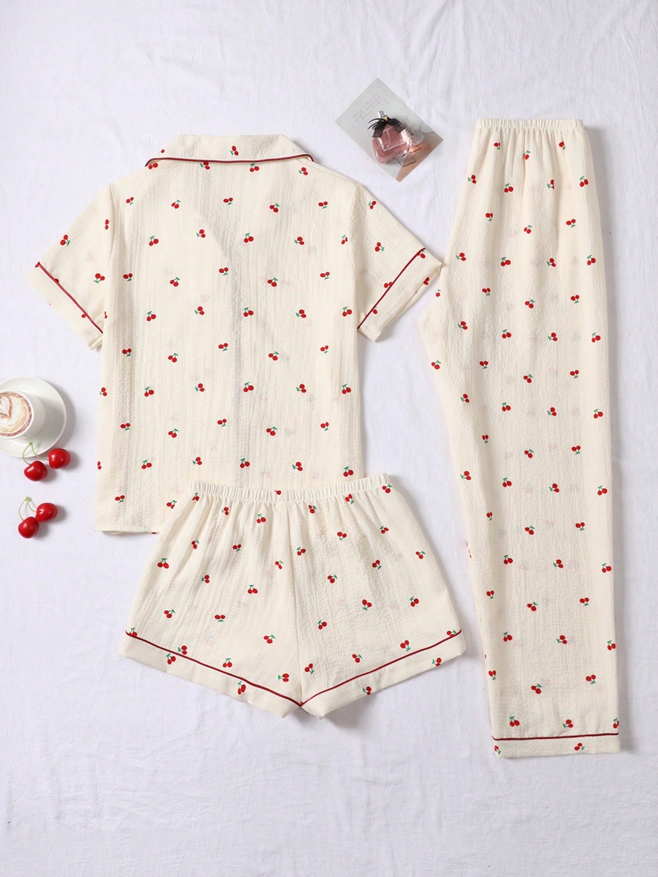 Cherry Blossom 3-Piece Women’s Lounge & Sleepwear Set – Ivory