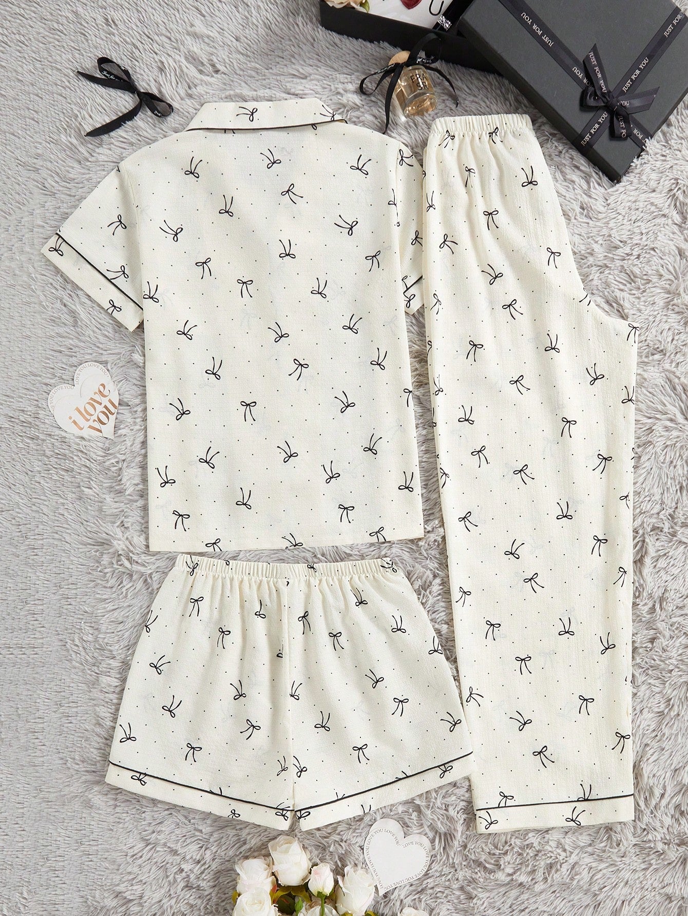 Bow Print 3-Piece Women’s Lounge & Sleepwear Set