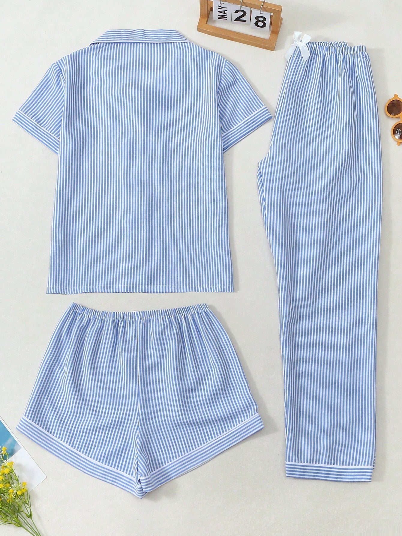 Classic Blue Stripe 3-Piece Women’s Pajama Set