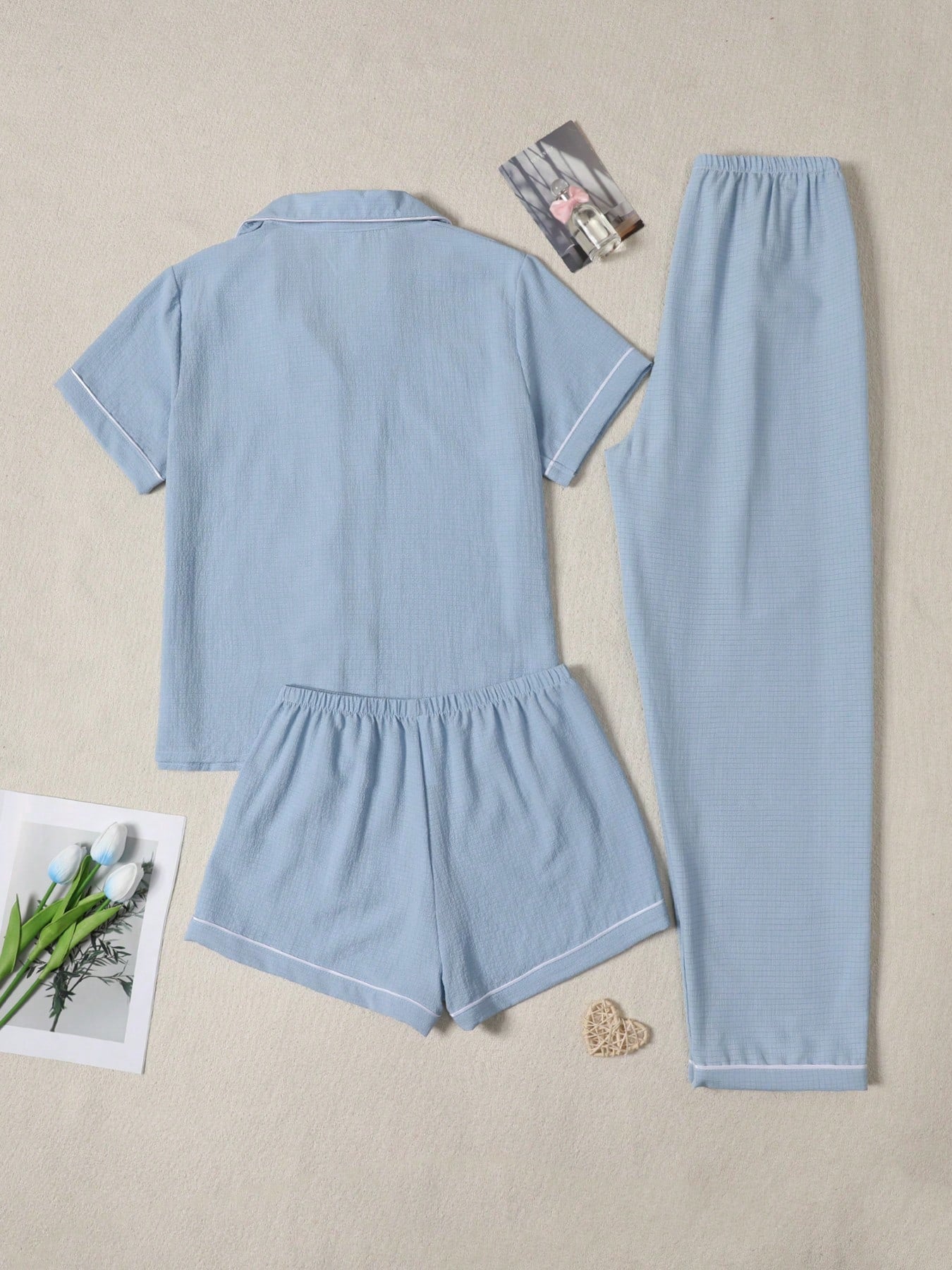 Sky Blue Solid 3-Piece Women’s Pajama Set