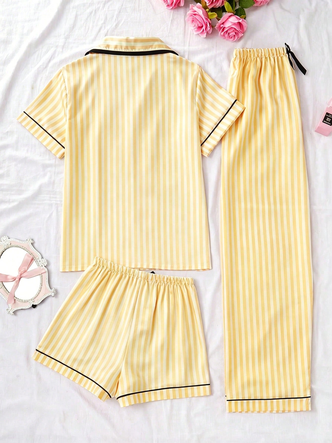 Sunshine Yellow Stripe 3-Piece Women’s Pajama Set
