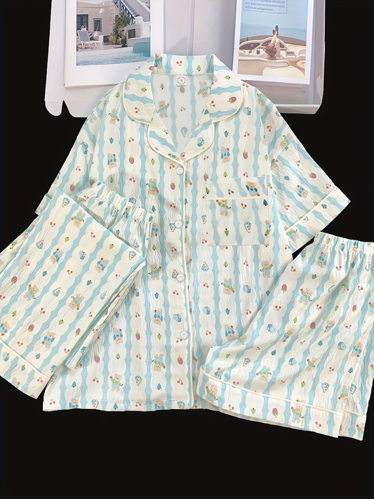 Blueberry Bear Stripe 3-Piece Pajama Set