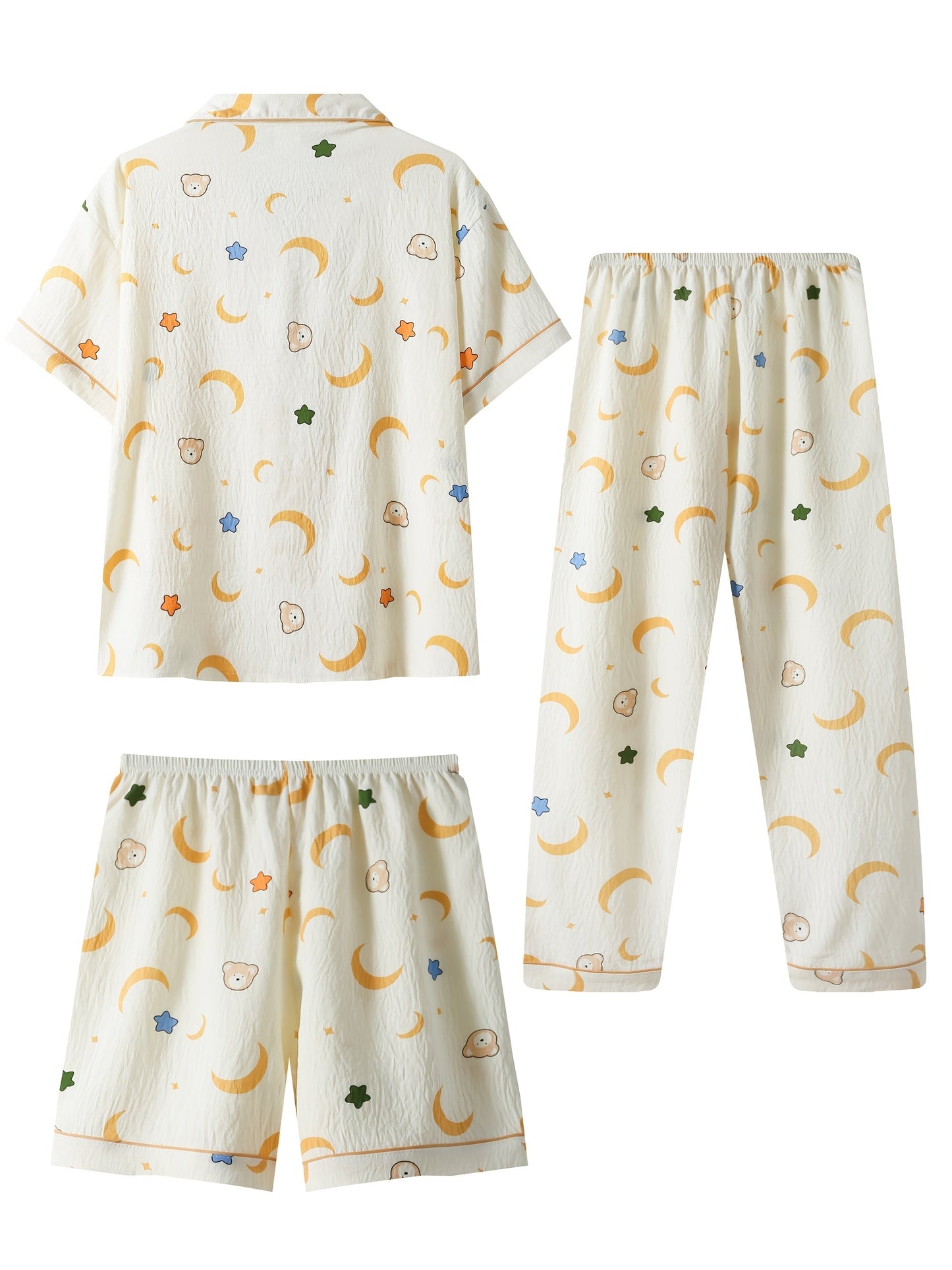 Moonlight Teddy 3-Piece Pajama Set – Shirt, Shorts & Pants