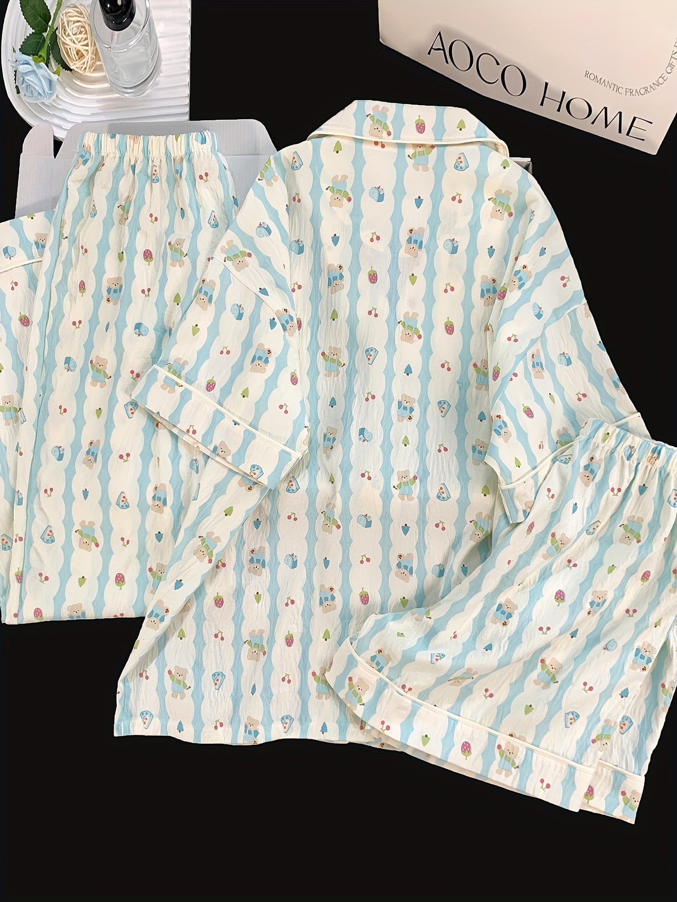 Blueberry Bear Stripe 3-Piece Pajama Set