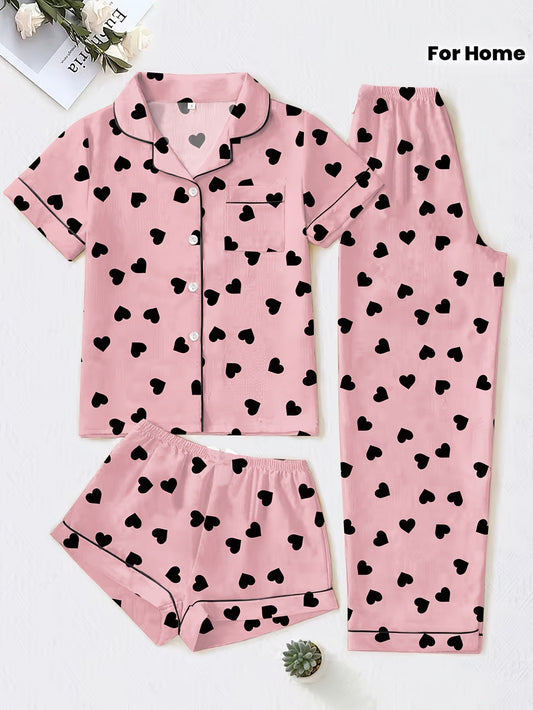 Blush Hearts 3-Piece Pajama Set
