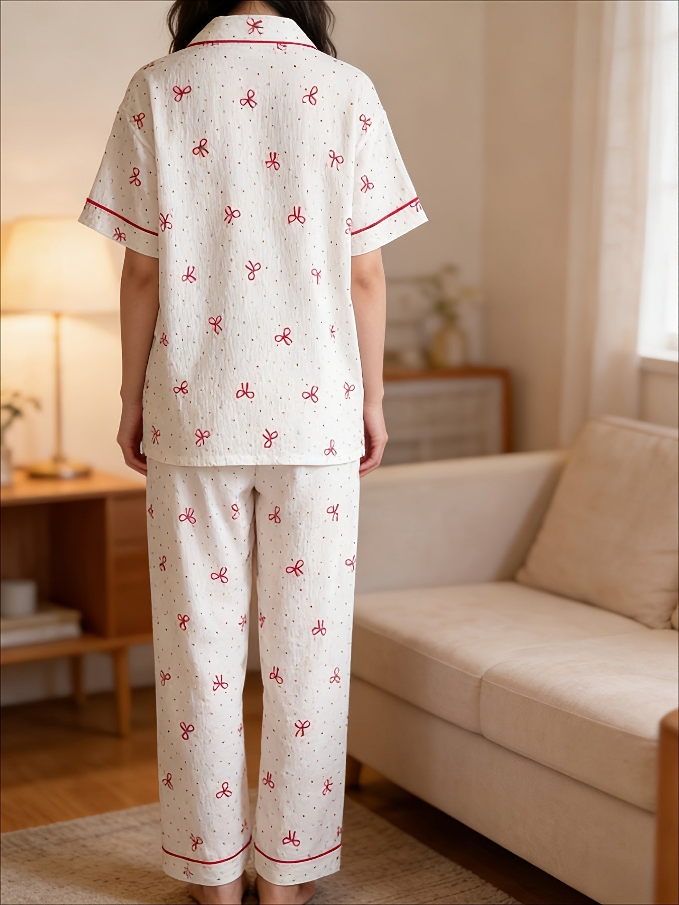 Cherry Bow Dream 3-Piece Pajama Set – Shirt, Shorts & Pants