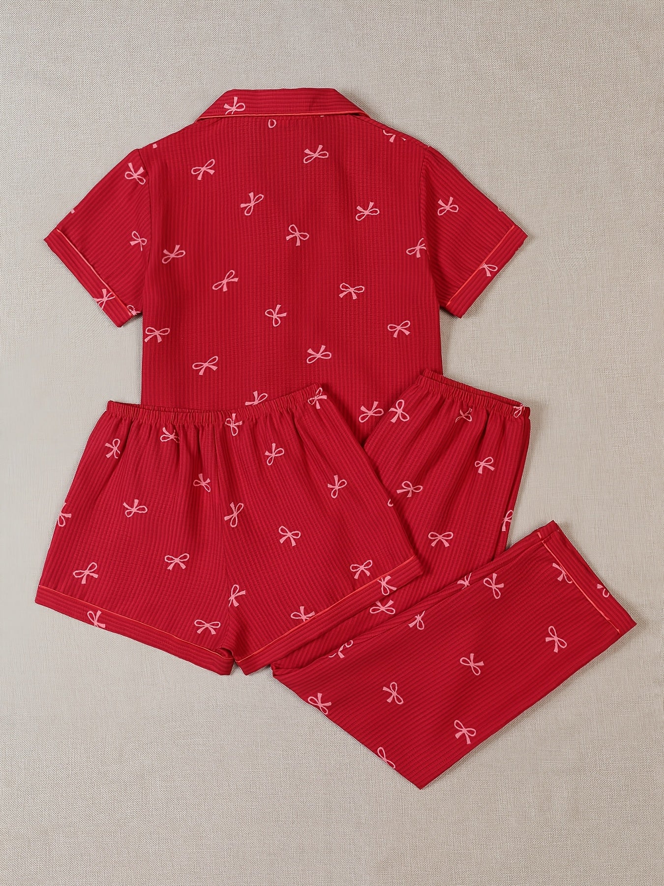 Cherry Red Bow Print 3-Piece Women’s Pajama Set
