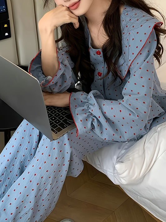 Powder Blue Polka Dot Ruffle Pajama Set