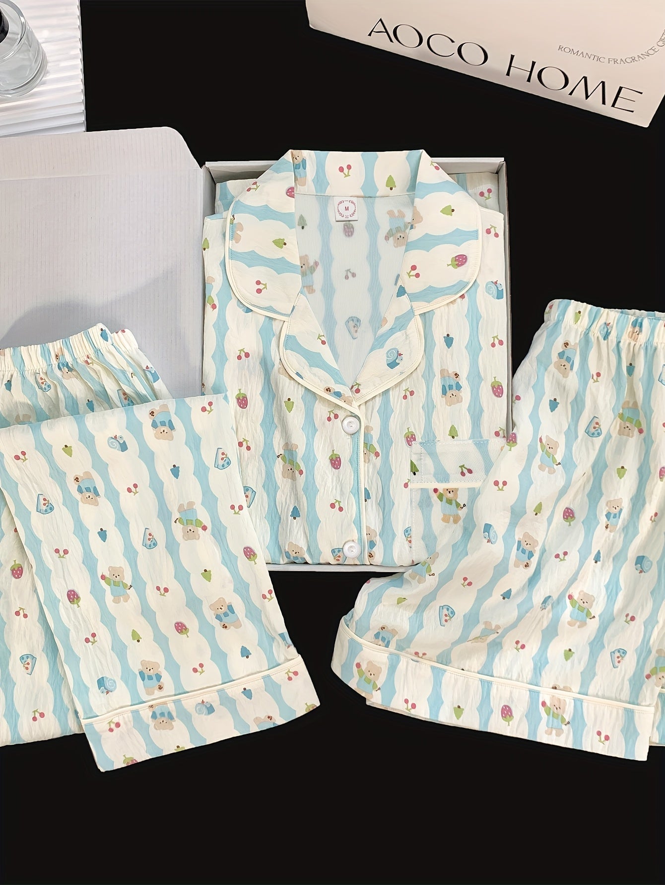 Blueberry Bear Stripe 3-Piece Pajama Set