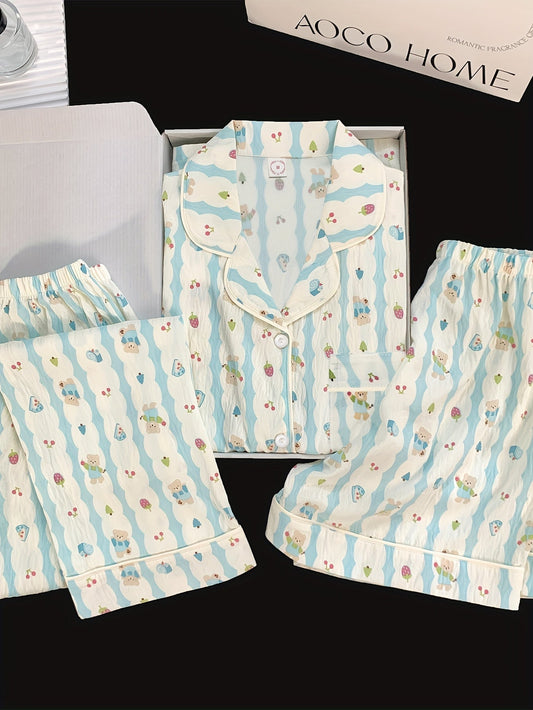 Blueberry Bear Stripe 3-Piece Pajama Set