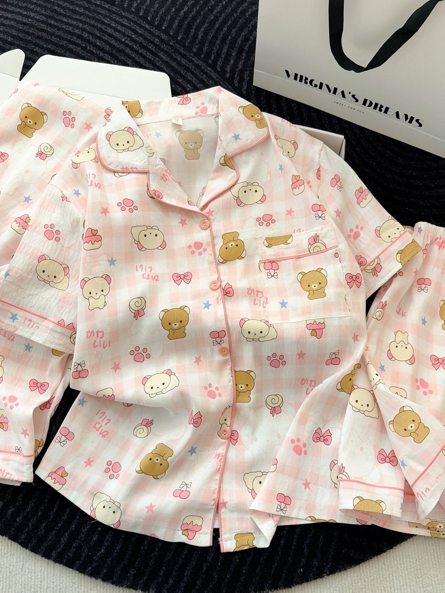 Pink Teddy Dream 3-Piece Pajama Set – Shirt, Shorts & Pants