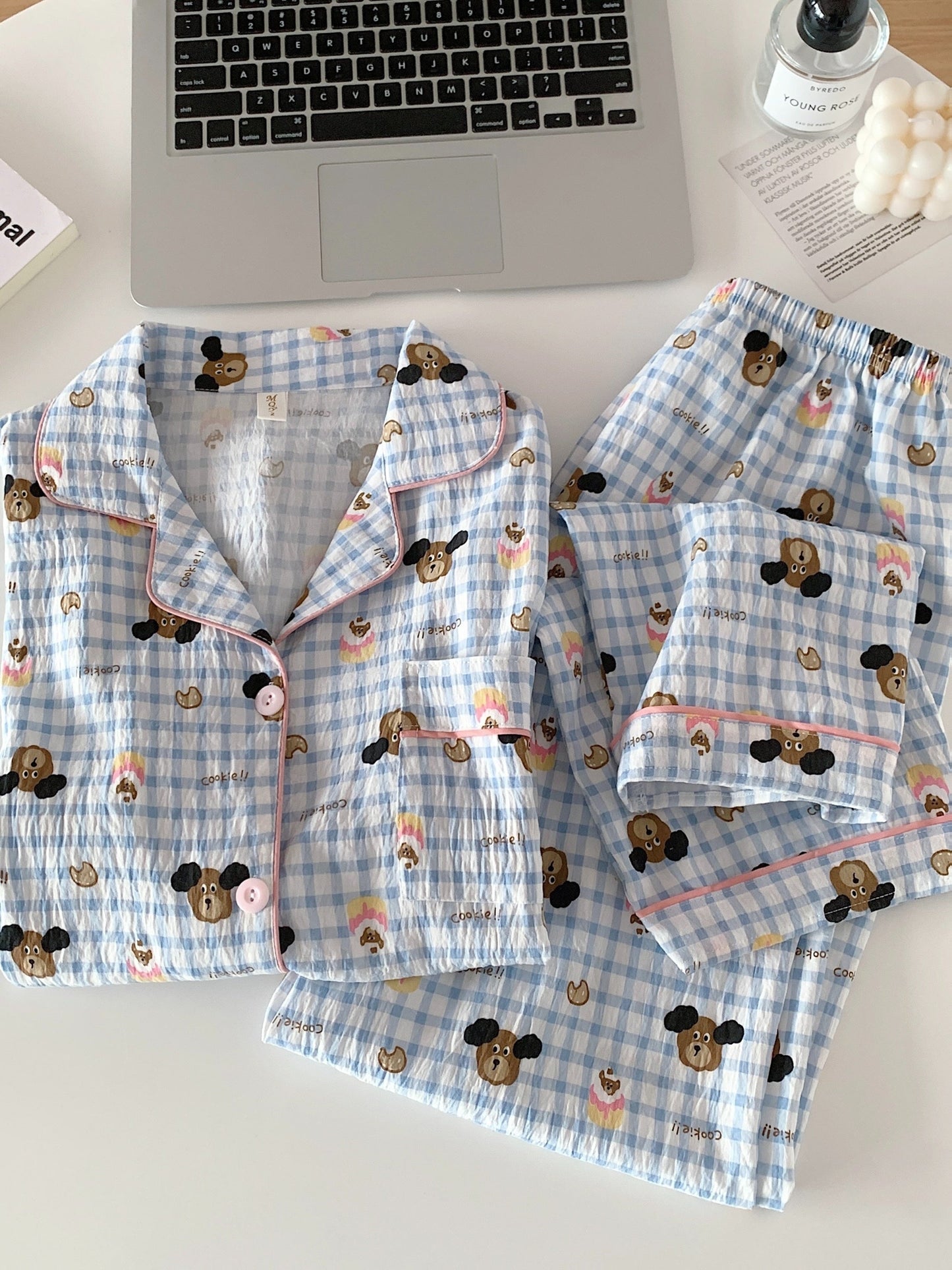 Cozy Bear Check 3-Piece Pajama Set – Shirt, Shorts & Pants