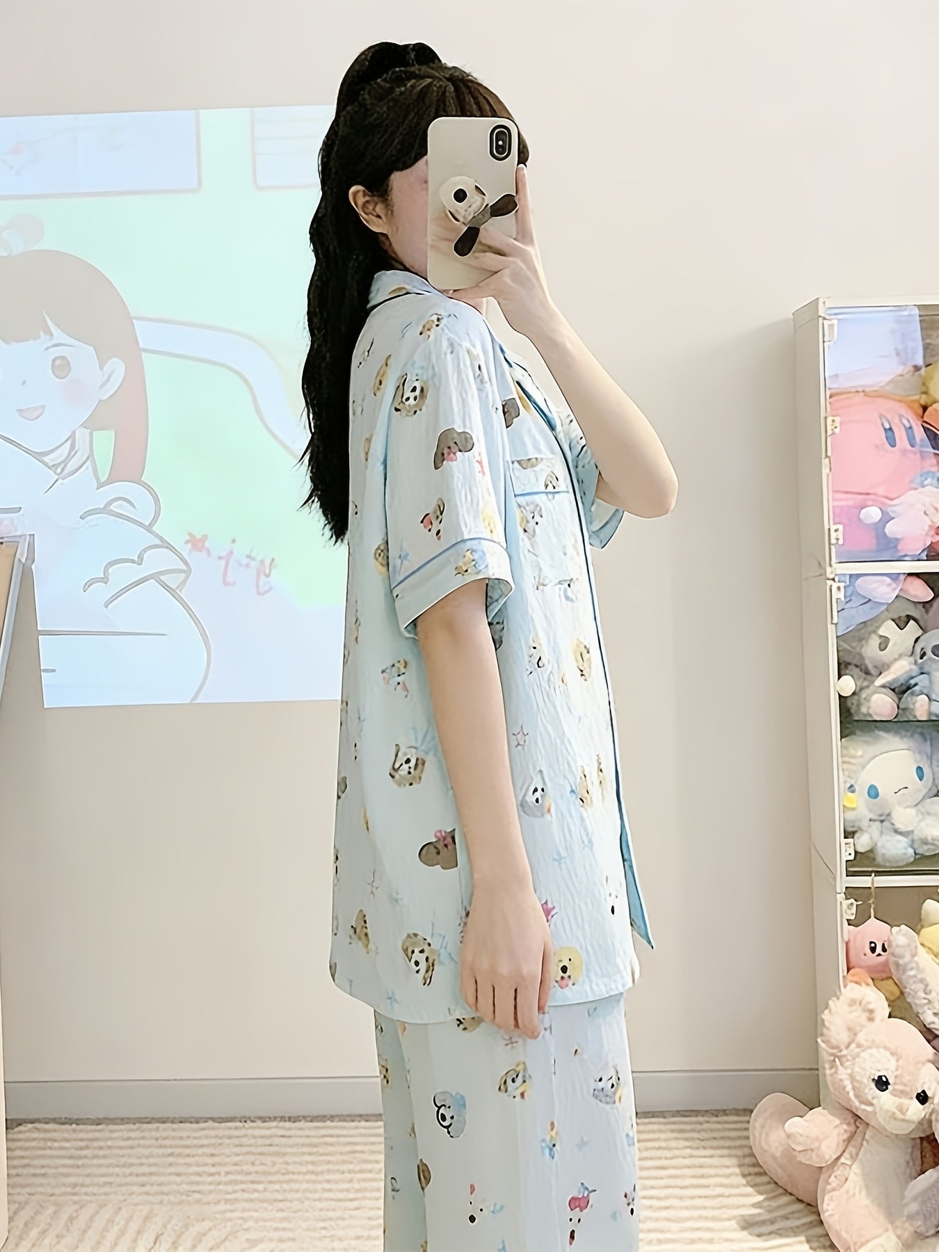 Sky Blue Puppy Charm 3-Piece Pajama Set – Shirt, Shorts & Pants