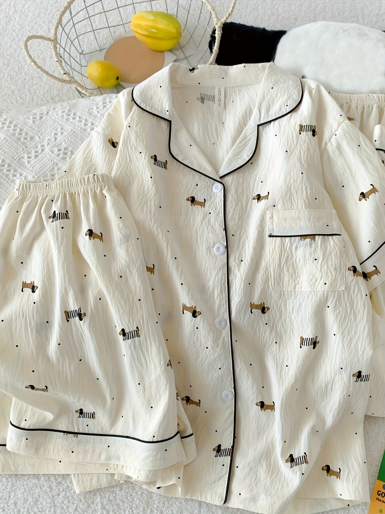 Creamy Pup Chic 3-Piece Pajama Set
