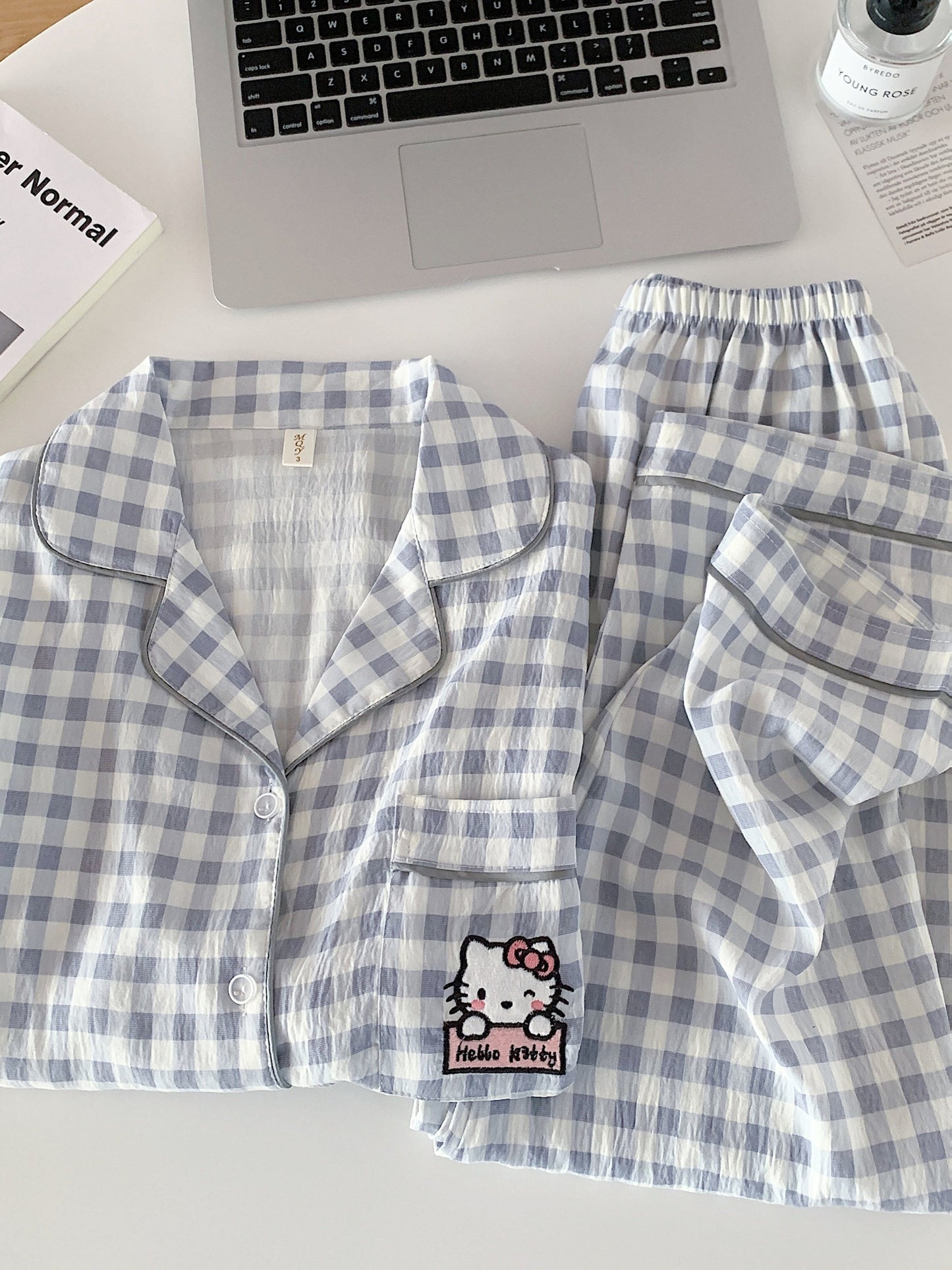 Hello Kitty Cloud Check 3-Piece Pajama Set – Shirt, Shorts & Pants