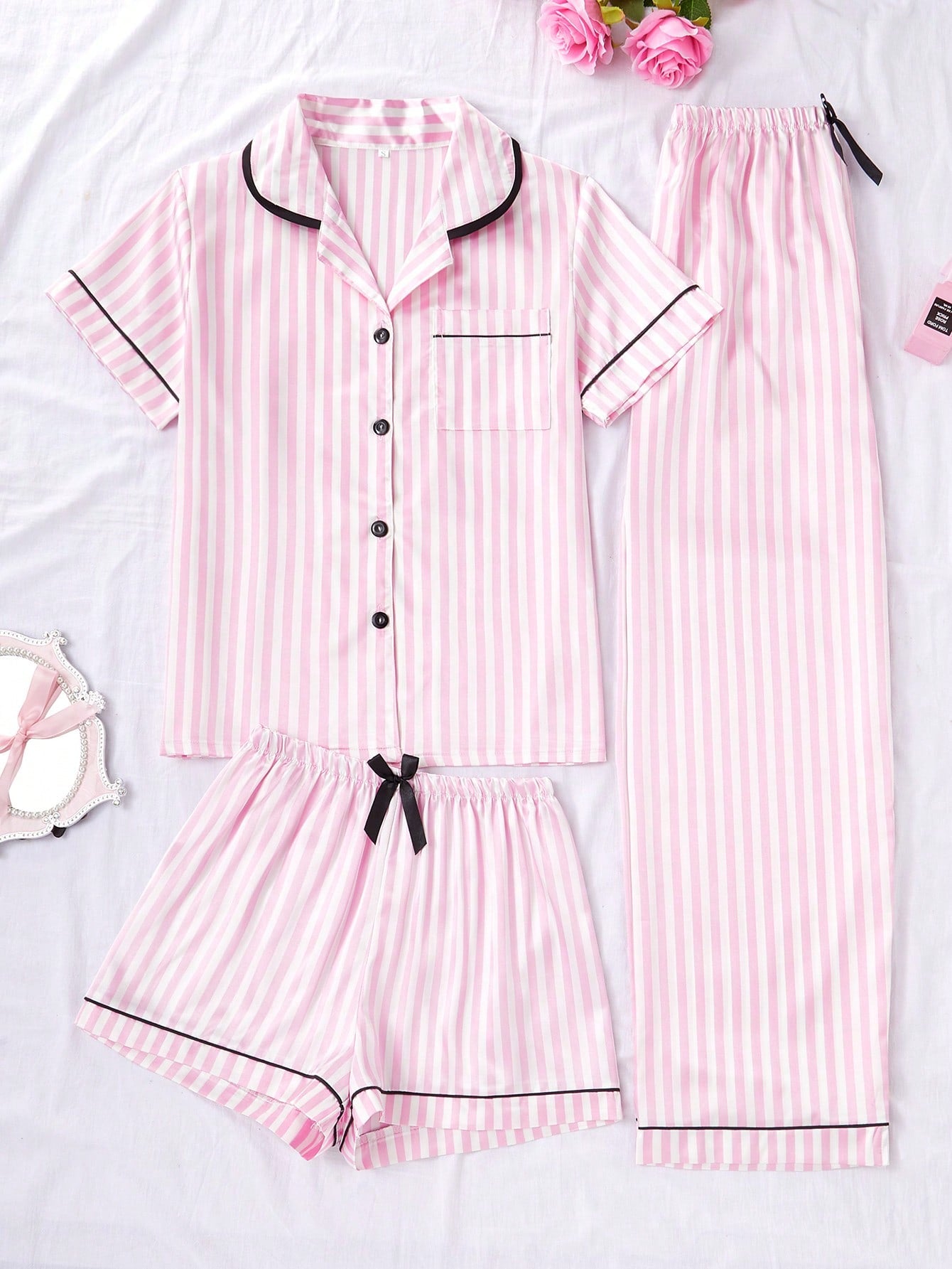 Blush Pink Stripe 3-Piece Women’s Pajama Set