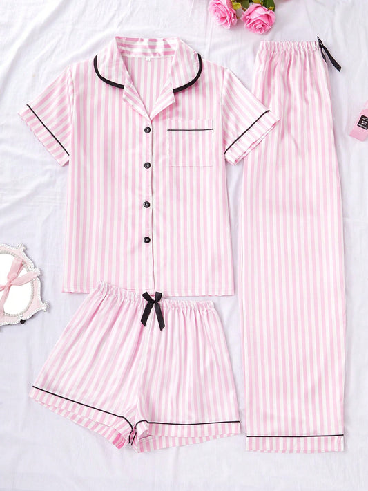 Blush Pink Stripe 3-Piece Women’s Pajama Set