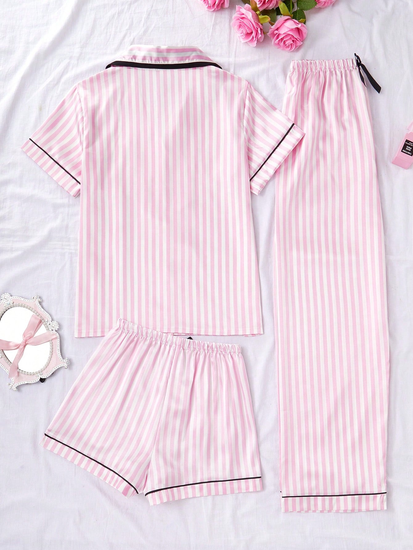 Blush Pink Stripe 3-Piece Women’s Pajama Set