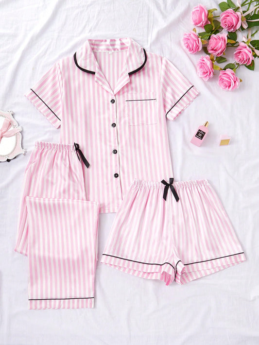 Blush Pink Stripe 3-Piece Women’s Pajama Set