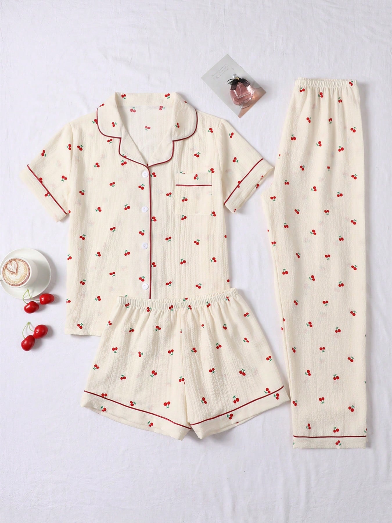 Cherry Blossom 3-Piece Women’s Lounge & Sleepwear Set – Ivory