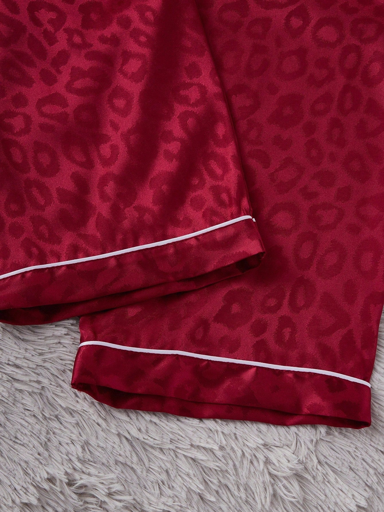 Wine Satin Leopard Print 3-Piece Nightwear Set