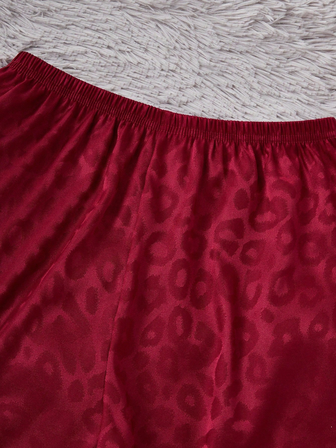 Wine Satin Leopard Print 3-Piece Nightwear Set