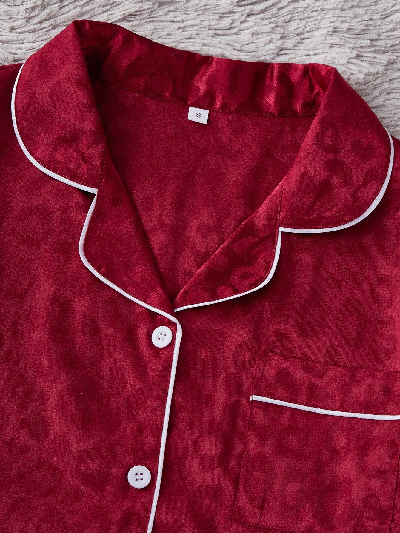 Wine Satin Leopard Print 3-Piece Nightwear Set