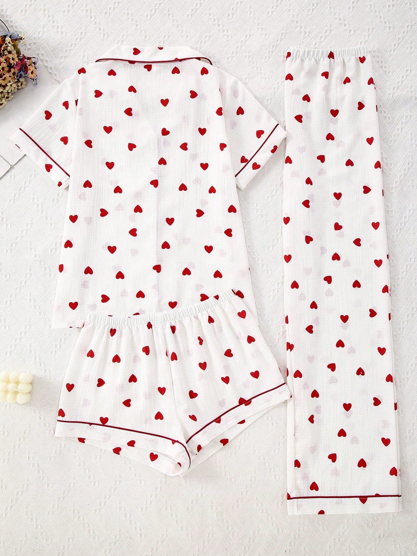 Heart Print 3-Piece Cotton Nightwear Set