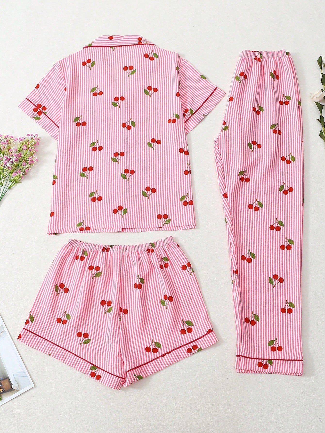 Cherry Print 3-Piece Nightwear Set