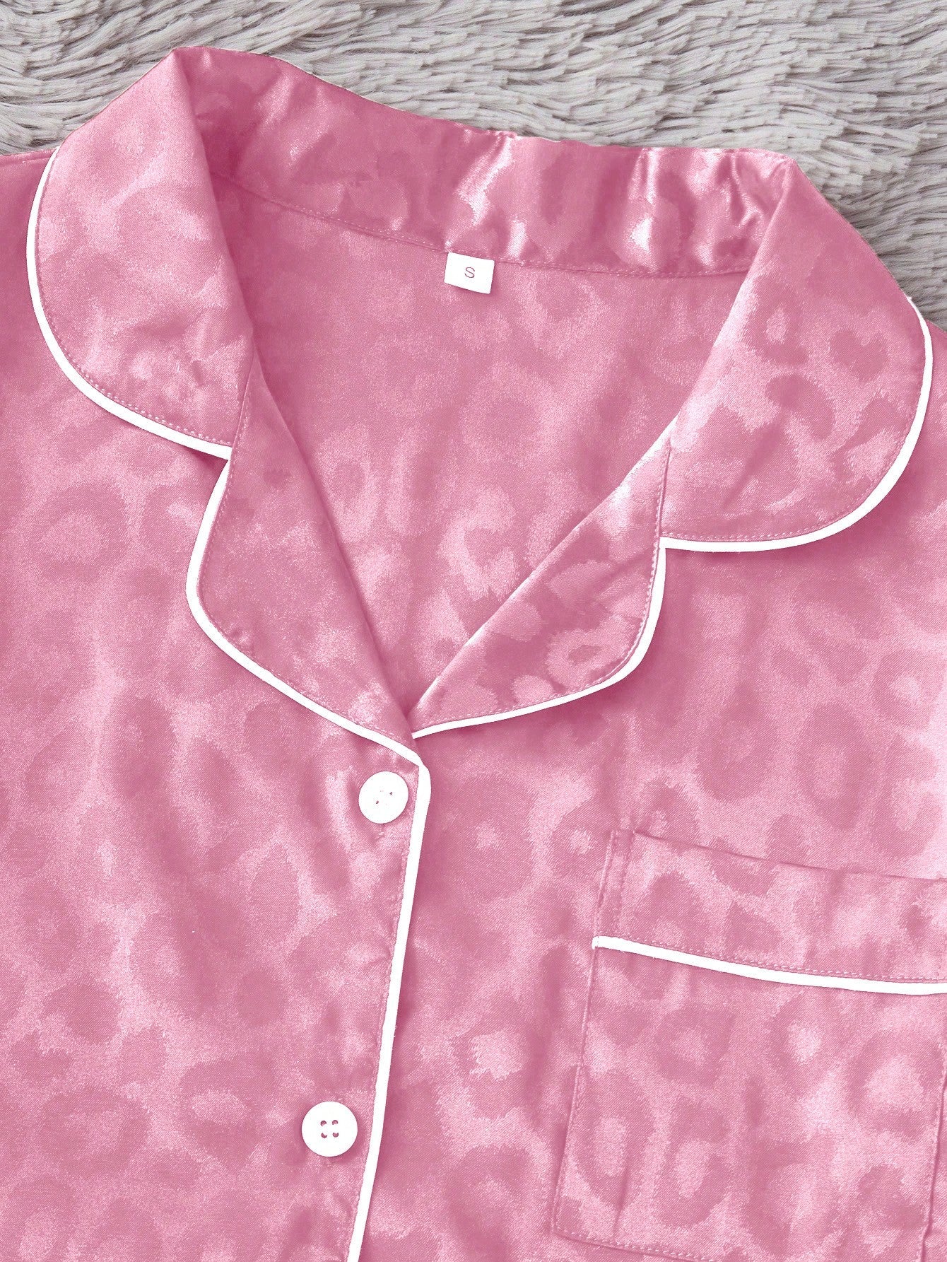 Blush Pink Satin Leopard Print 3-Piece Nightwear Set