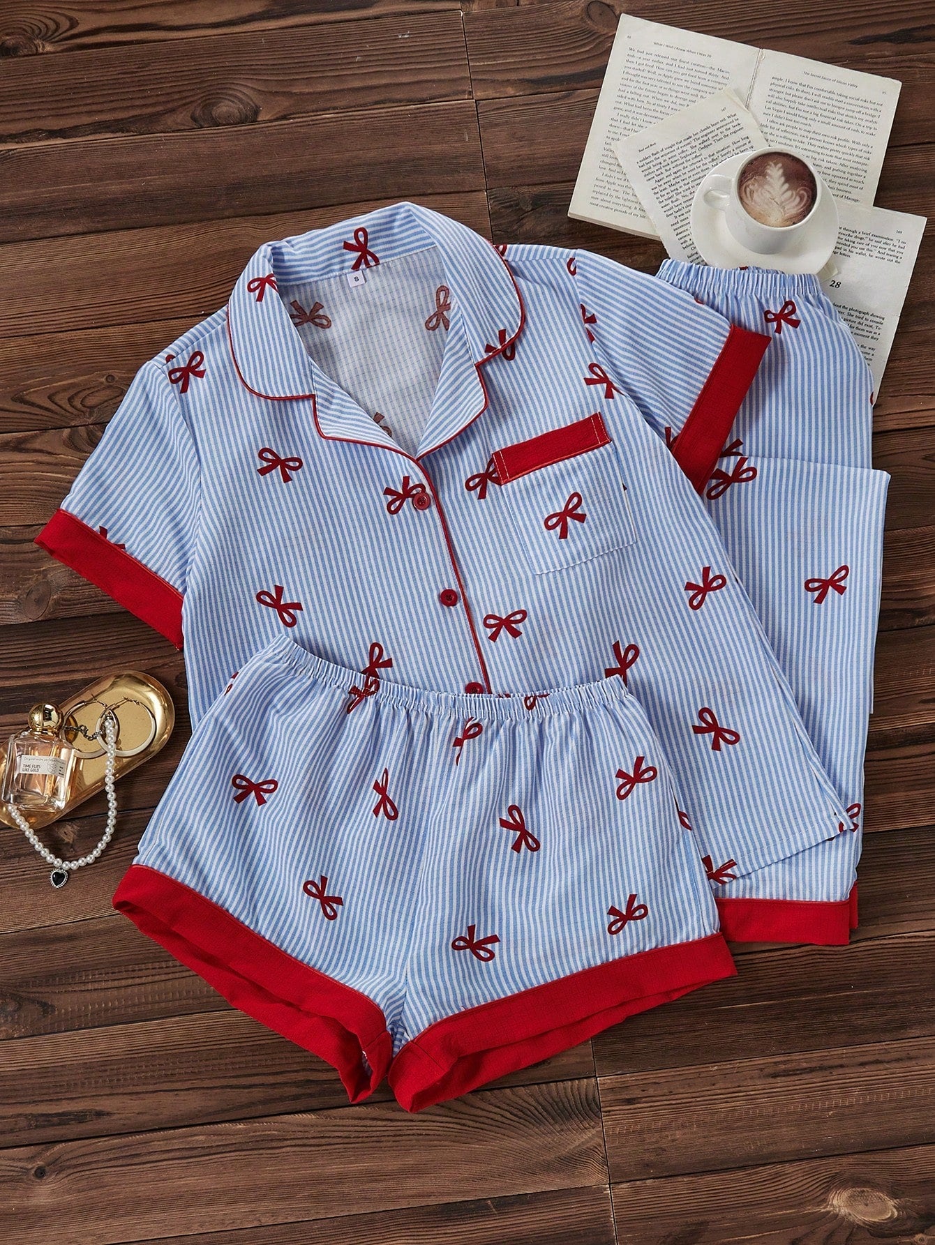 Bow Print 3-Piece Lounge & Sleepwear Set