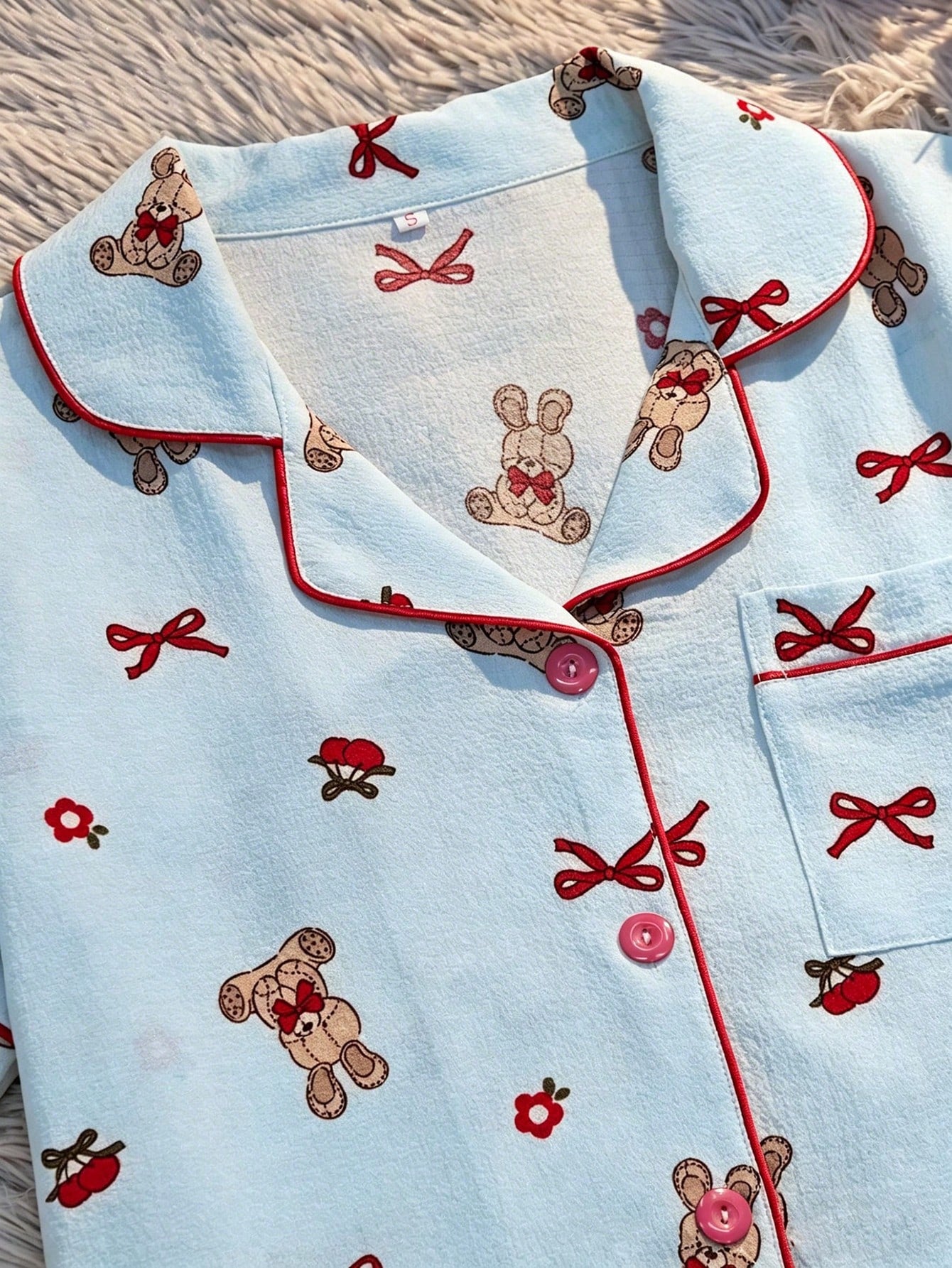 Teddy & Bow Print 3-Piece Nightwear Set