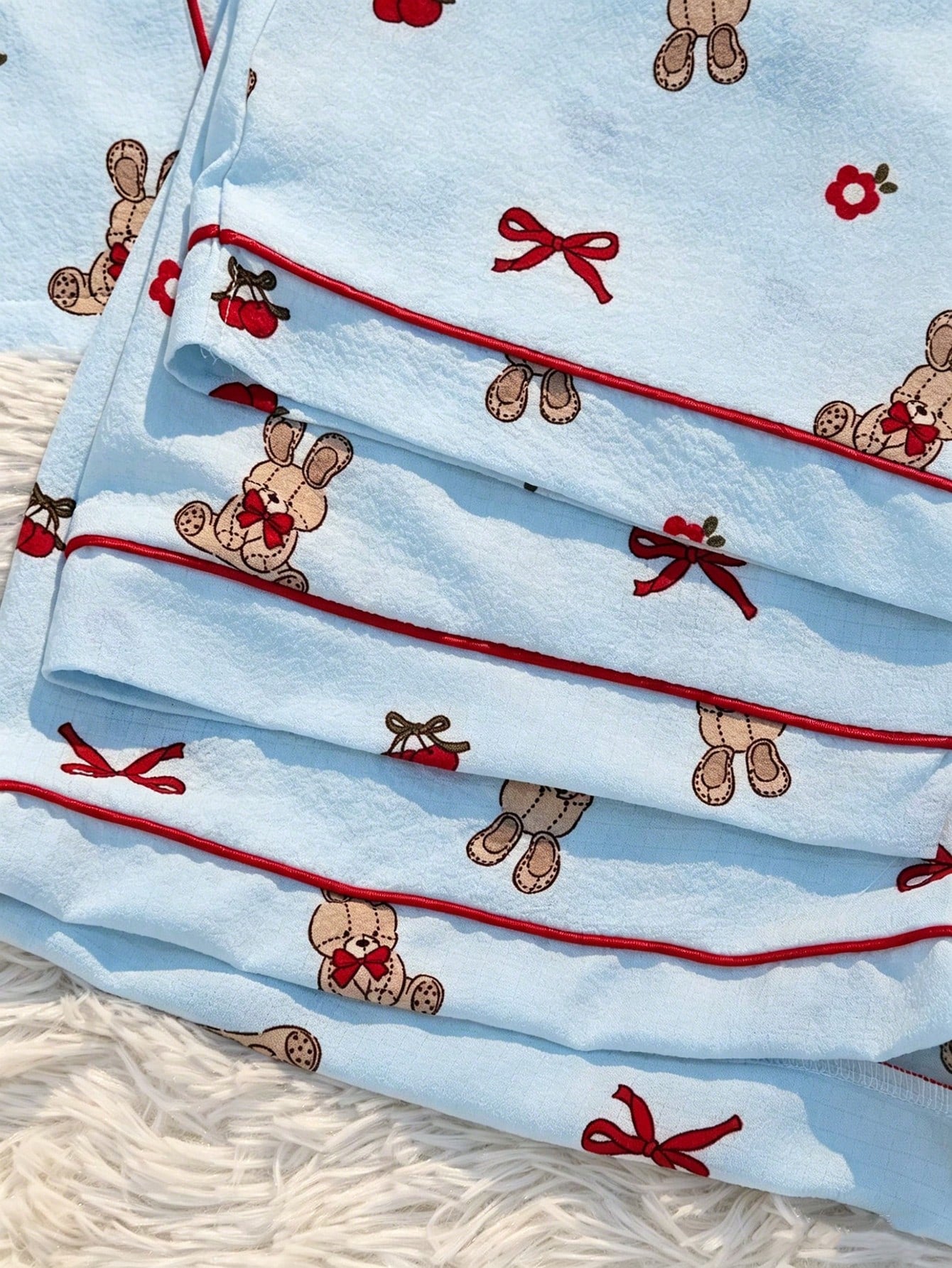 Teddy & Bow Print 3-Piece Nightwear Set