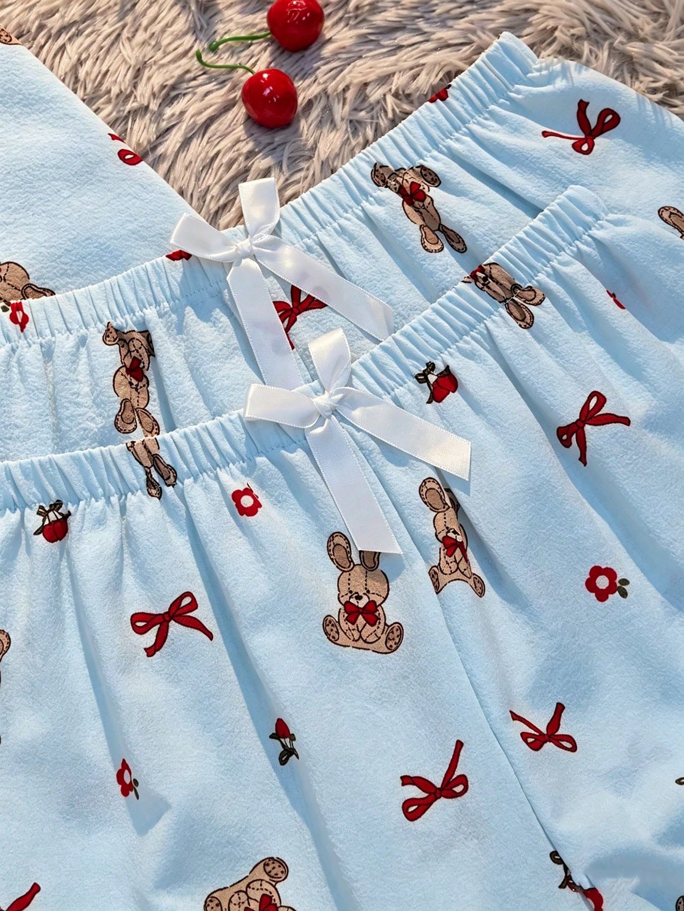 Teddy & Bow Print 3-Piece Nightwear Set