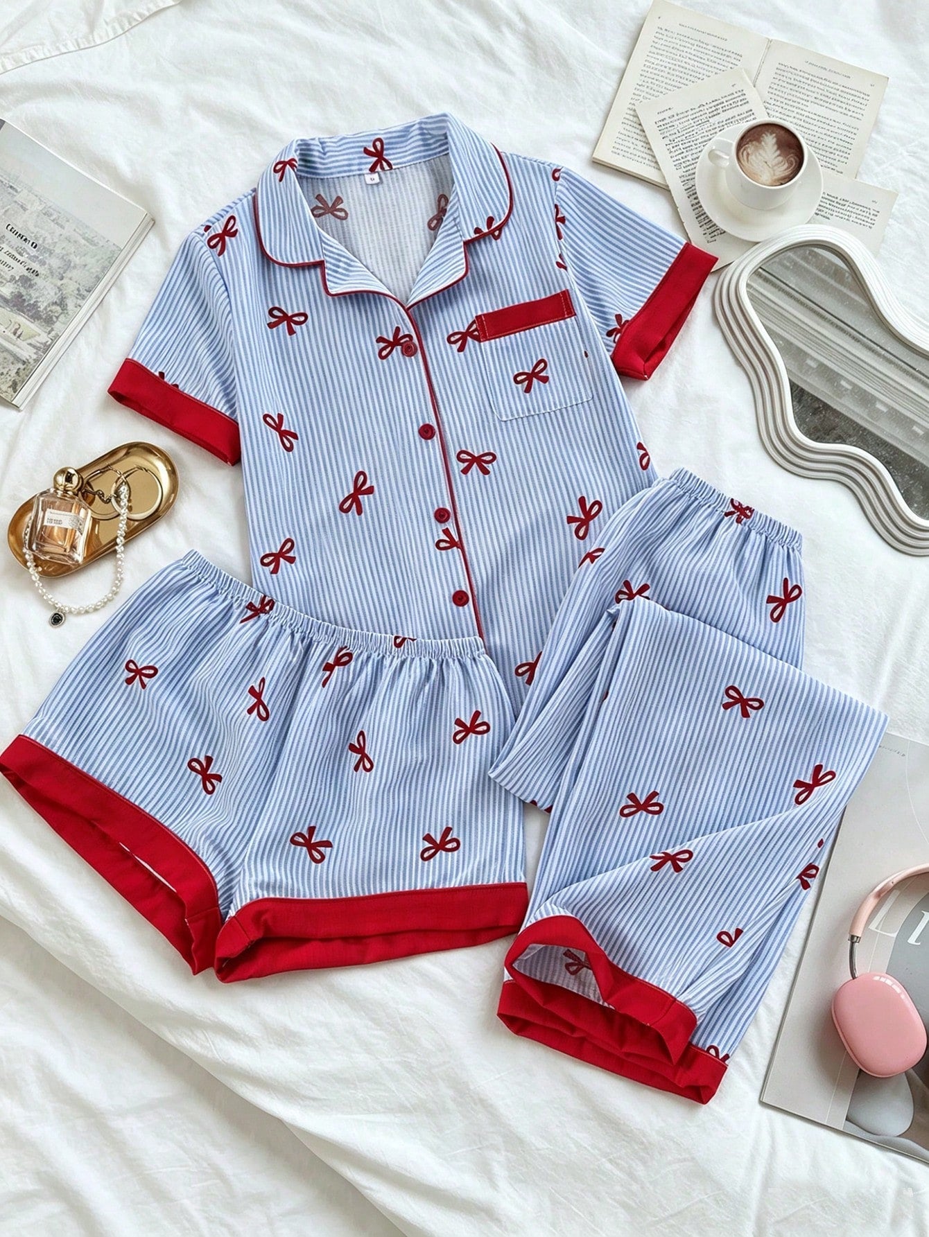 Bow Print 3-Piece Lounge & Sleepwear Set