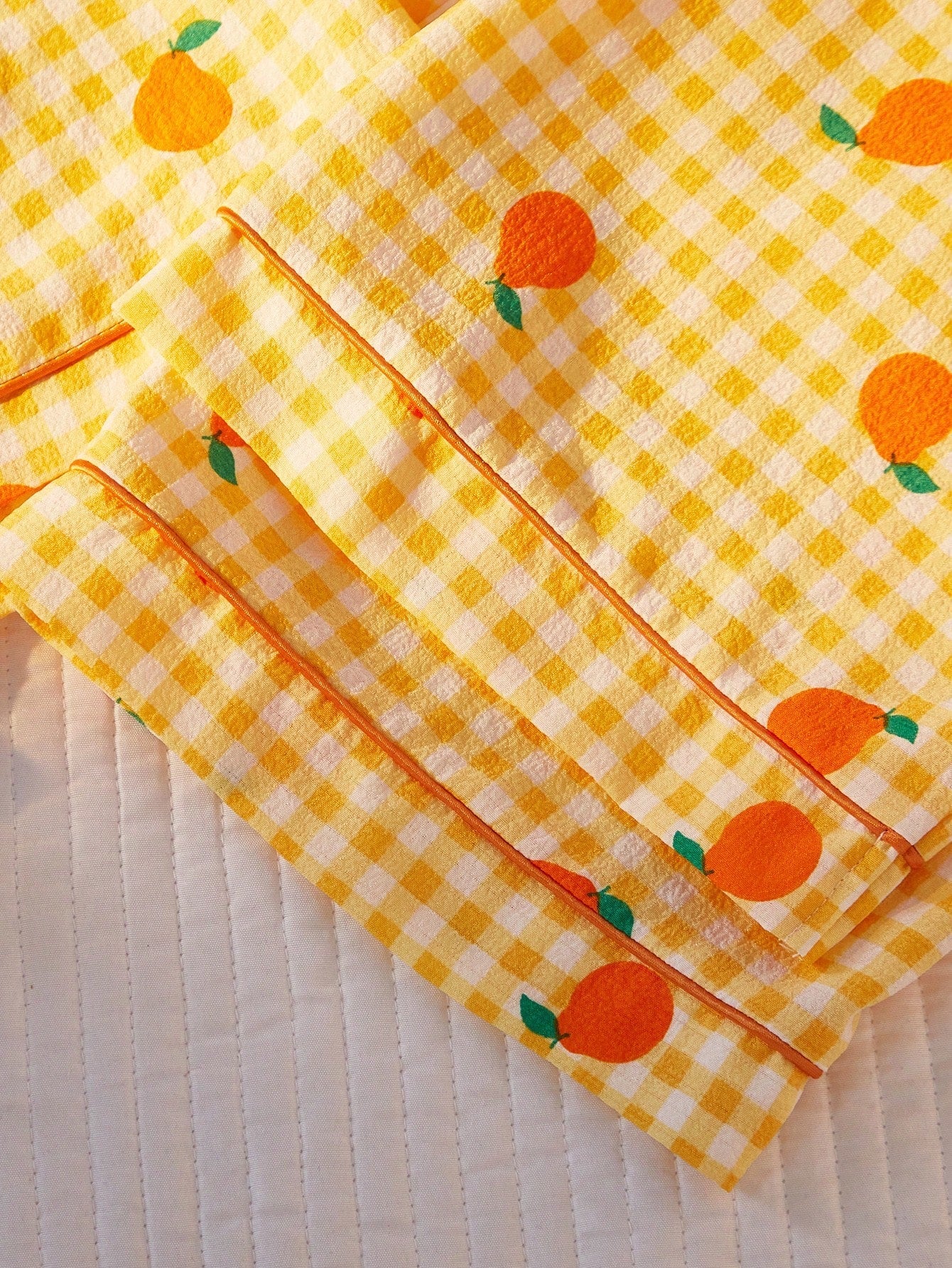 Orange Print Checkered 3-Piece Nightwear Set