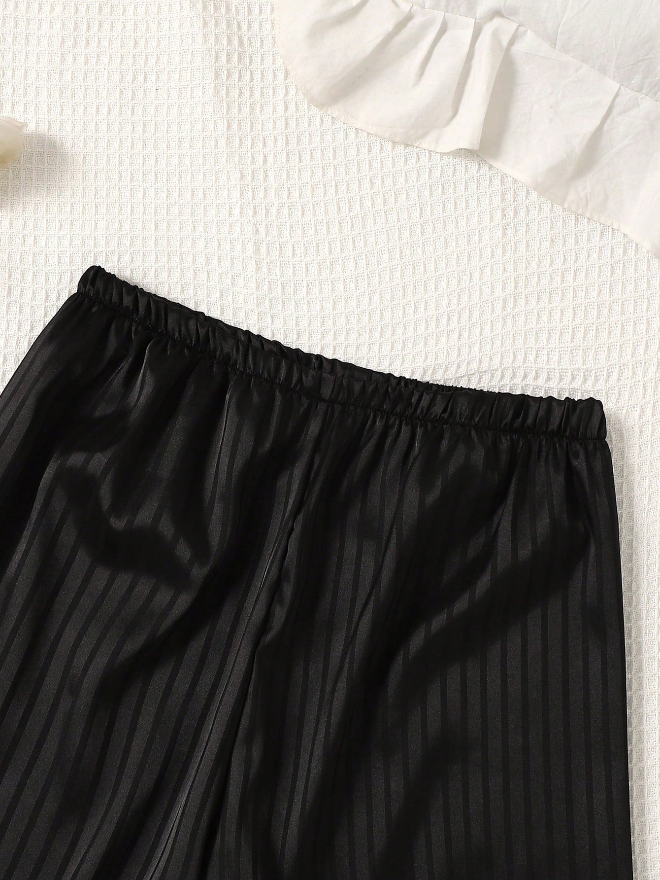 Midnight Black Striped Satin 3-Piece Women’s Pajama Set