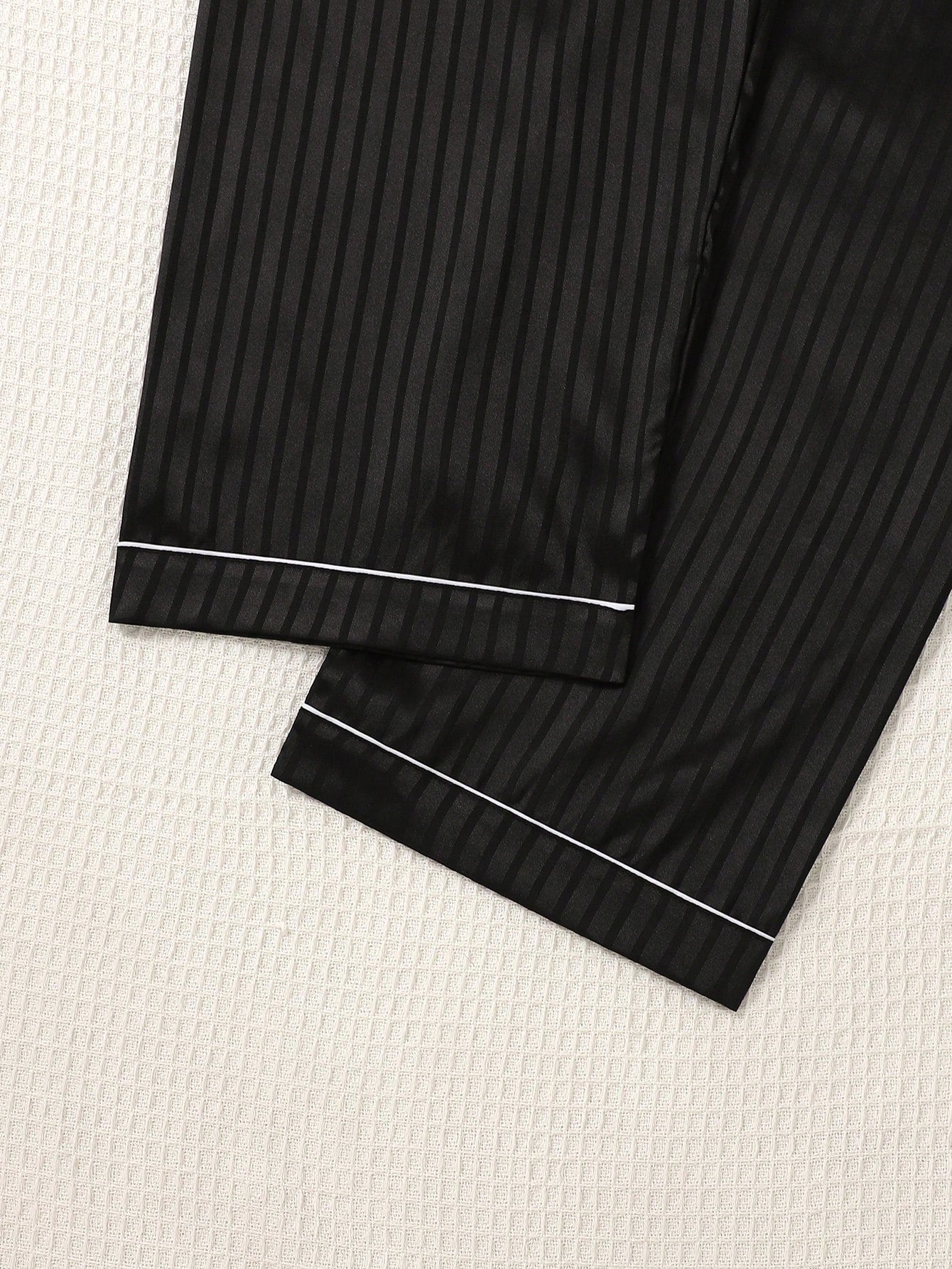 Midnight Black Striped Satin 3-Piece Women’s Pajama Set