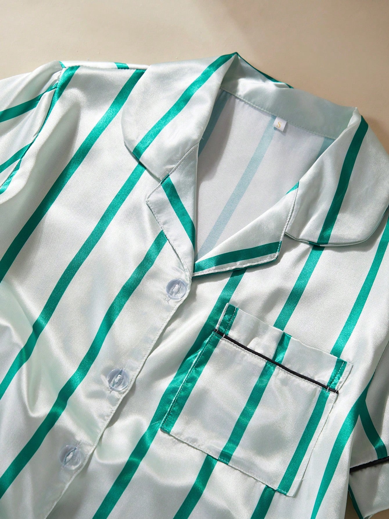 Emerald Stripe Satin 3-Piece Women’s Pajama Set
