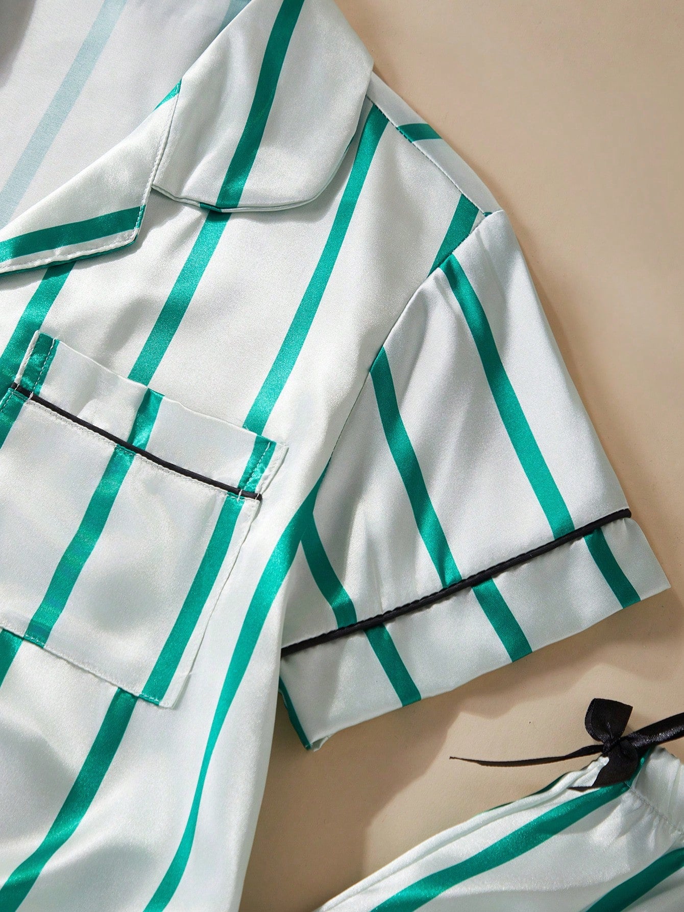 Emerald Stripe Satin 3-Piece Women’s Pajama Set