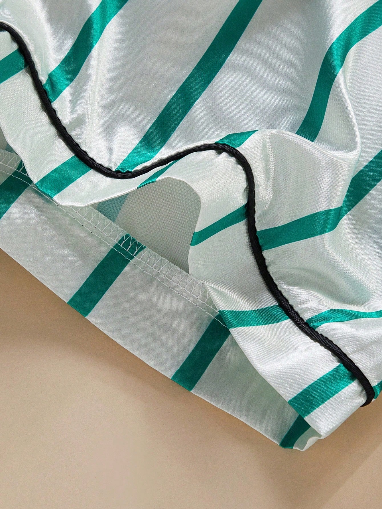 Emerald Stripe Satin 3-Piece Women’s Pajama Set