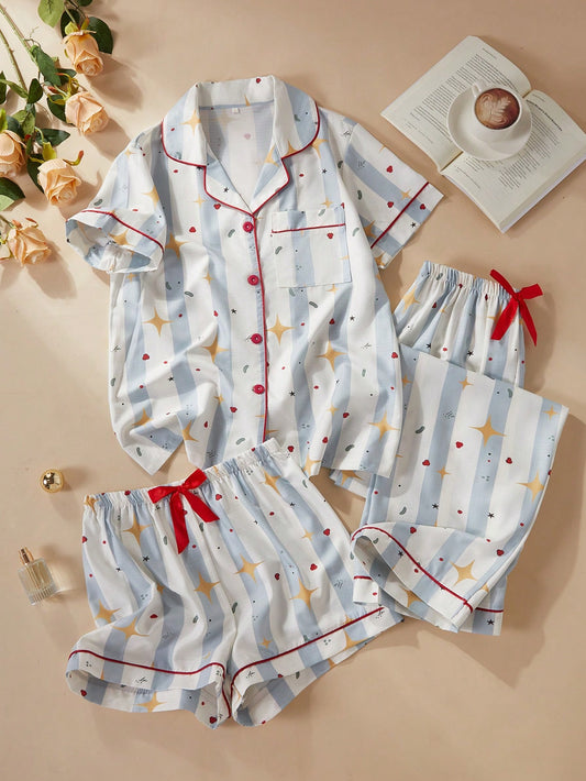 Celestial Star Print 3-Piece Women’s Pajama Set