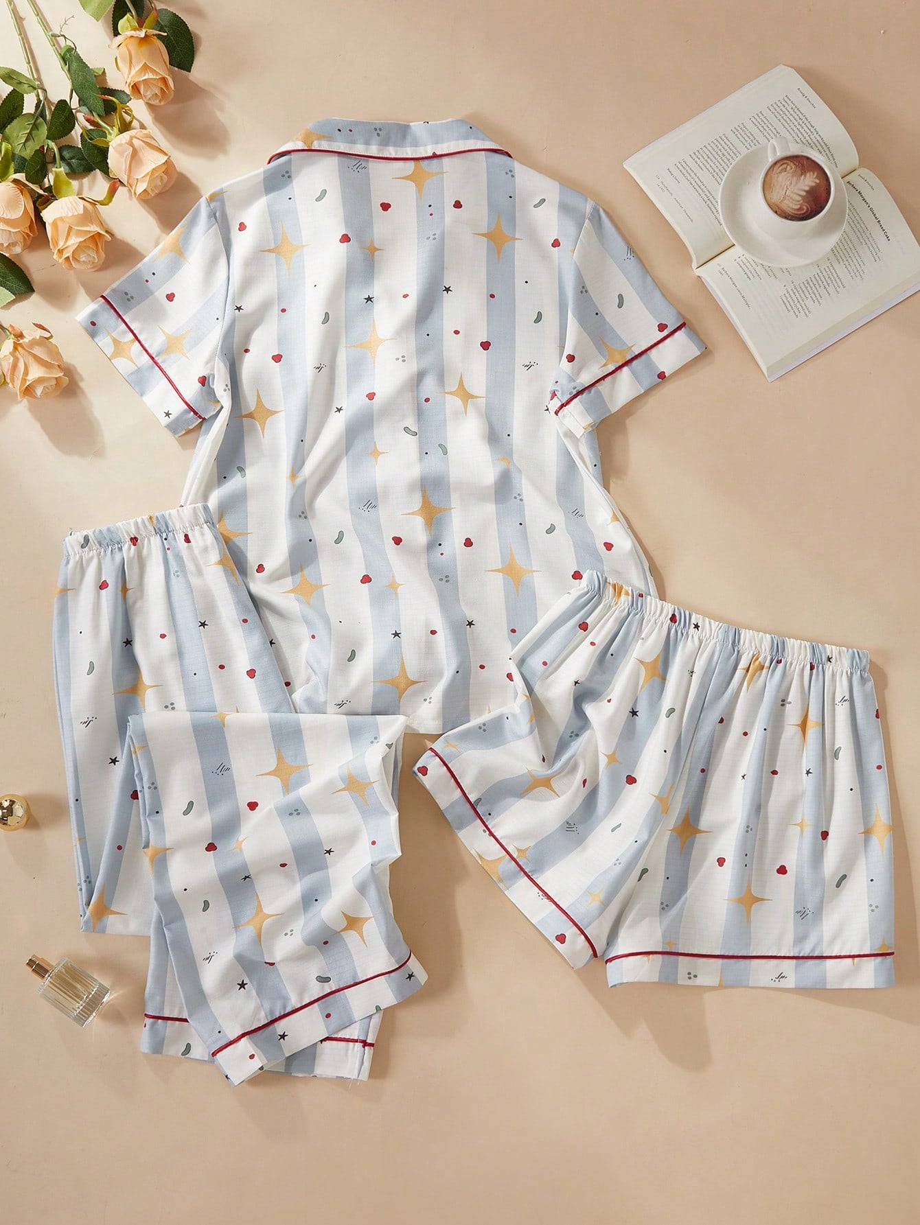 Celestial Star Print 3-Piece Women’s Pajama Set