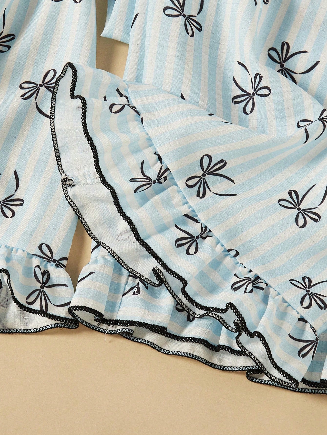 Blue Bow Print 3-Piece Women’s Pajama Set