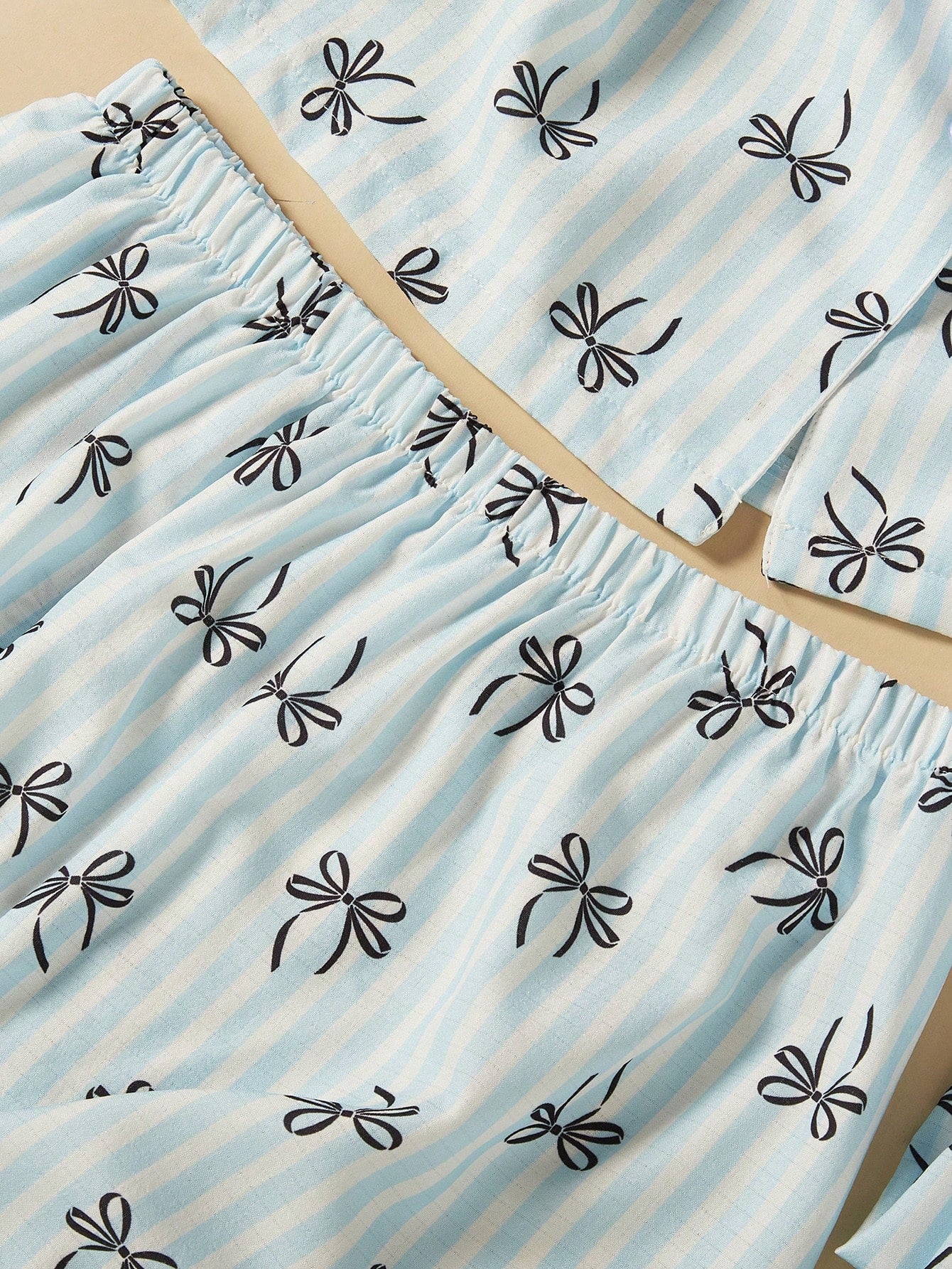 Blue Bow Print 3-Piece Women’s Pajama Set