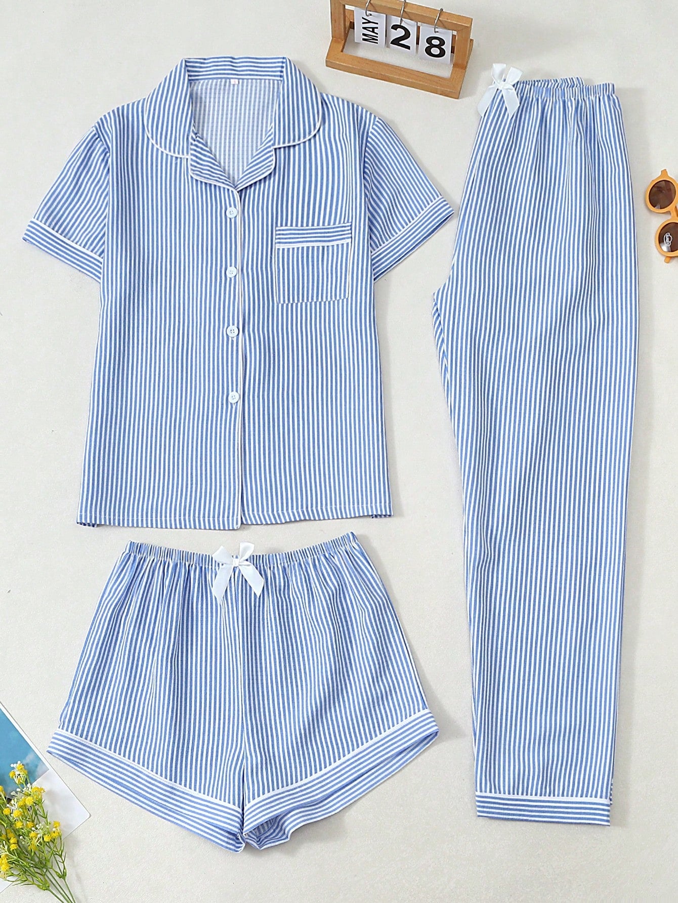Classic Blue Stripe 3-Piece Women’s Pajama Set