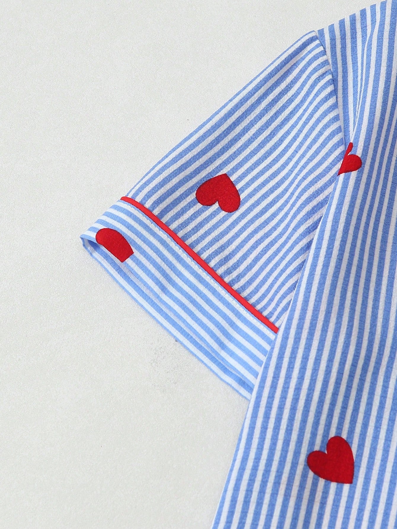 Blue Stripe Heart Print 3-Piece Women’s Pajama Set