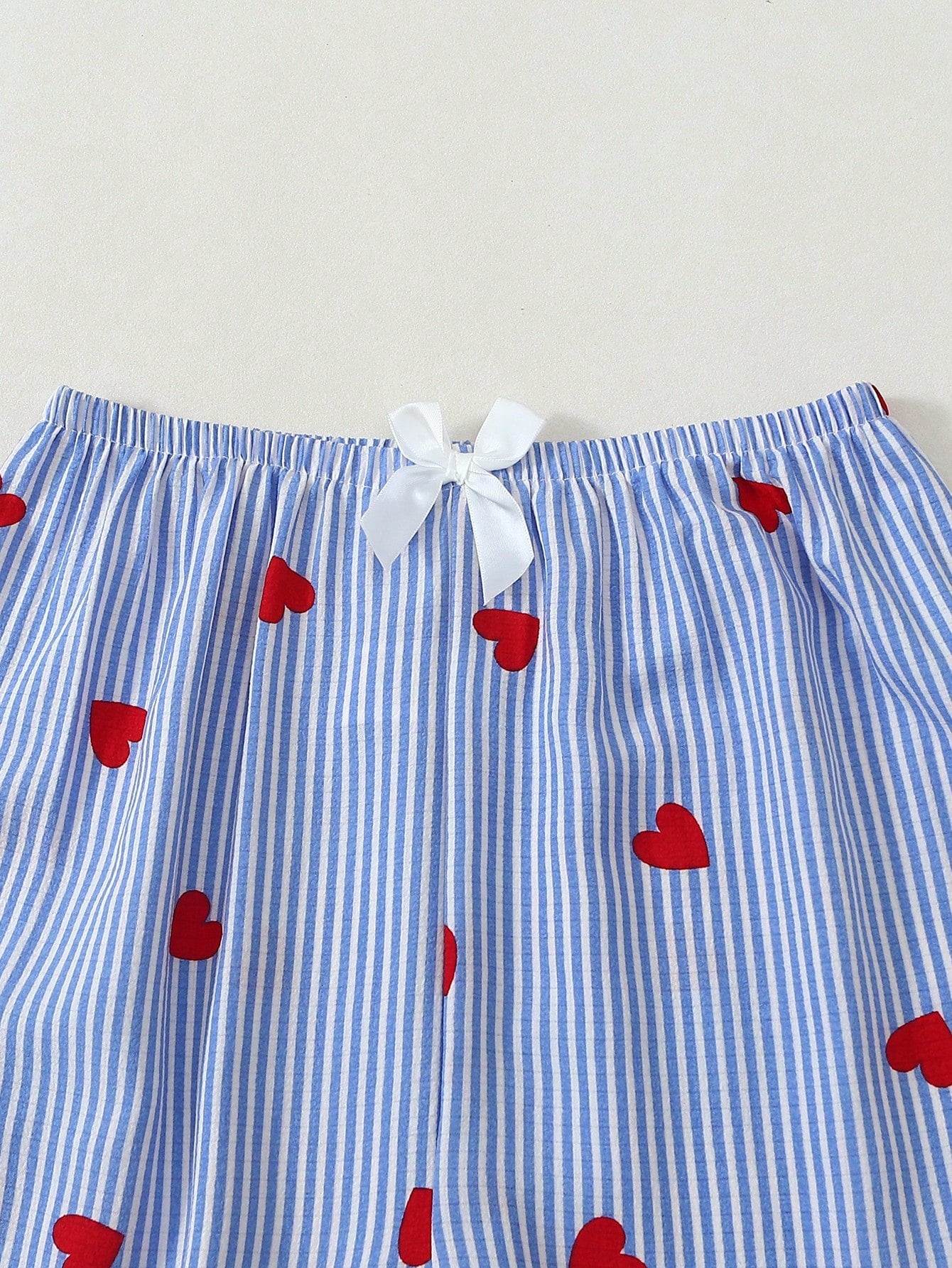 Blue Stripe Heart Print 3-Piece Women’s Pajama Set